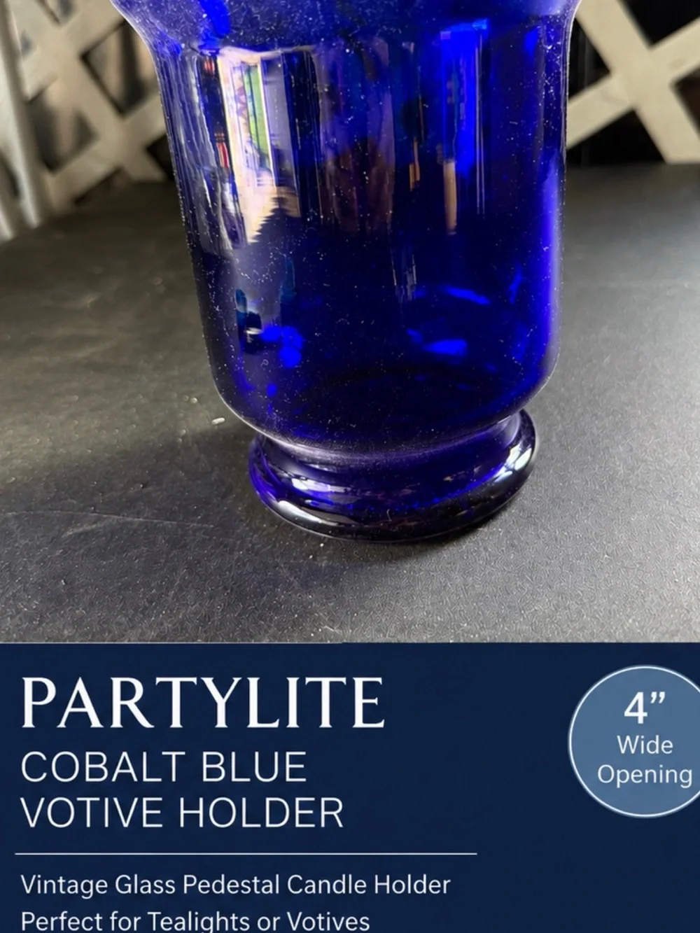 PartyLite Cobalt Blue Glass Votive Candle Holder Vintage Pedestal Tealight Cup - Picture 3 of 5